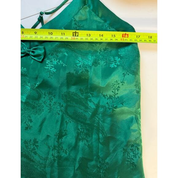 Vintage Y2K Emerald Green Satin Slip Mini Dress Bow Detail Lingerie Coquette - Picture 5 of 5